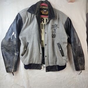 Vintage Leather Harley-Davidson Gray and Black Men's Jacket power train retro M